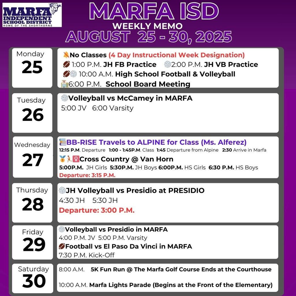 Weekly Memo August 25 - 30, 2025