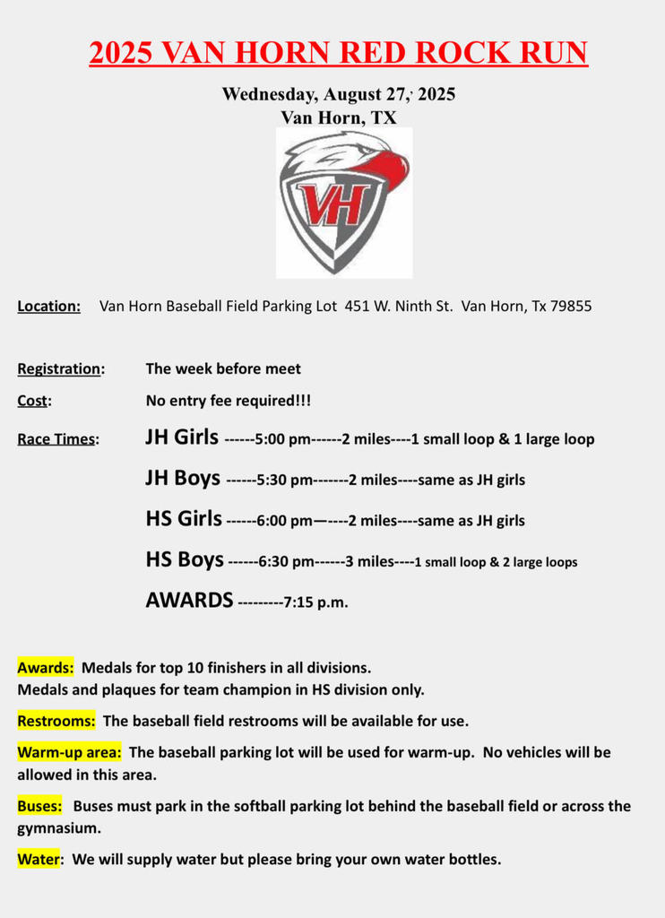 Van Horn Cross Country Meet Information August 27, 2025