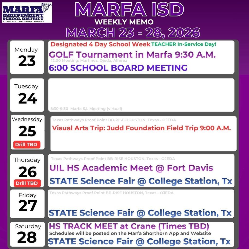 March 23 - 28, 2026 Marfa Shorthorn Events