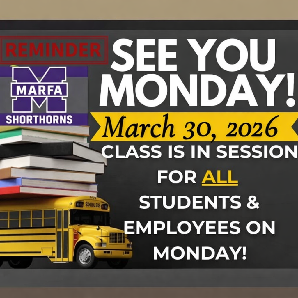 Reminder Shorthorns! School is in session on Monday, March 30, 2026