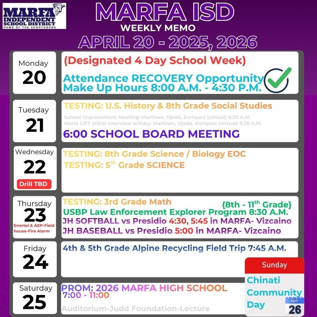 Weekly Memo: April 20 - 25, 2026