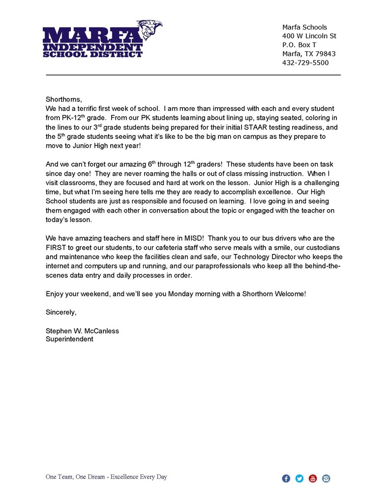 first week letter