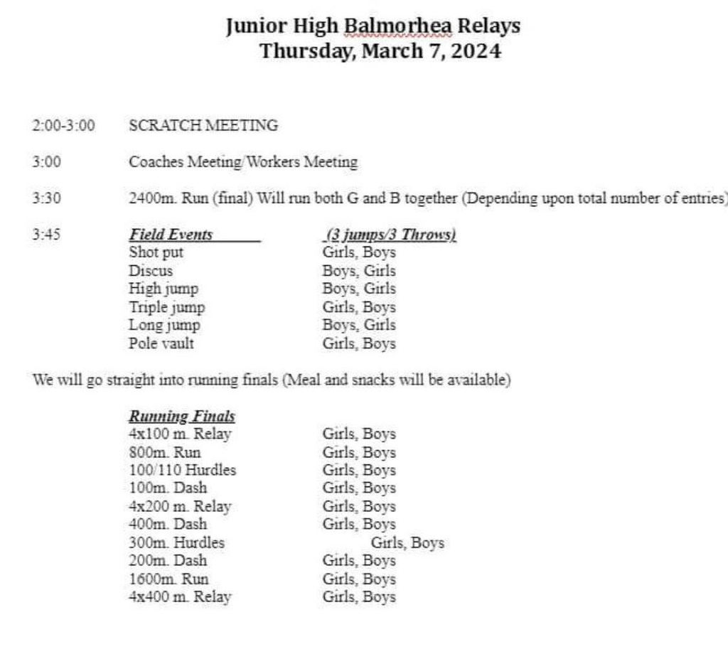 JH Track Meet at Balmorhea Thursday, March 7, 2024