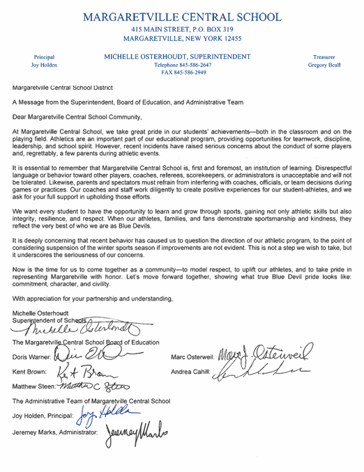 Letter from BOE & Admin Team