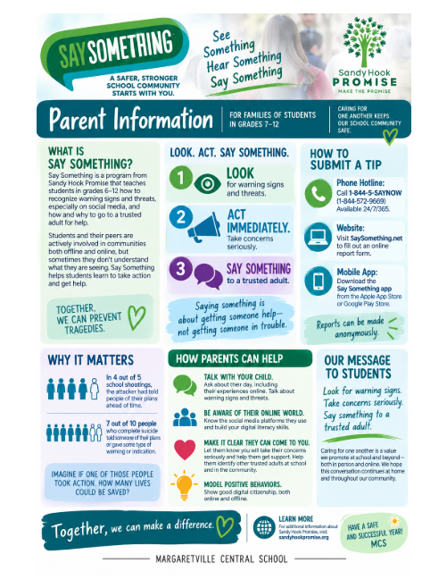 Say Something flyer for Sandy Hook Promise program