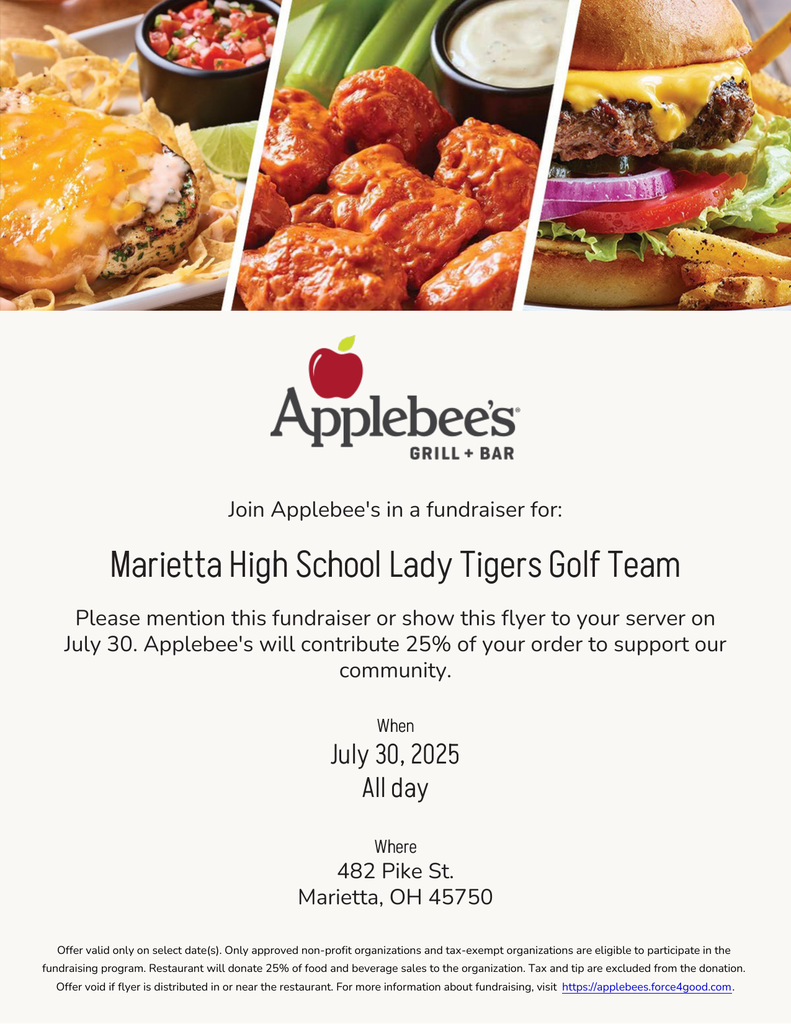 girls golf applebee's fundraiser july 30 all day long. 