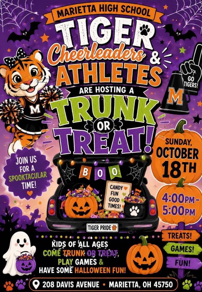 tiger cheerleeder trunk or treat will be october 18 from 4-5 p.m.