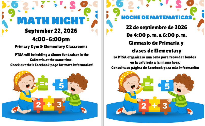 math night flyer in english and spanish