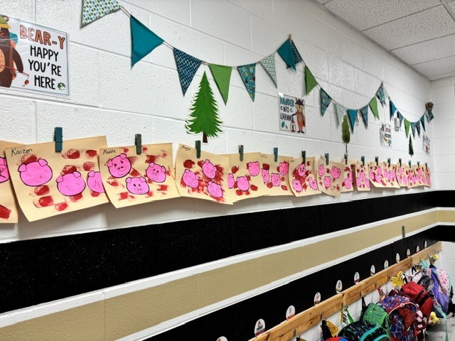 pig art in hallway