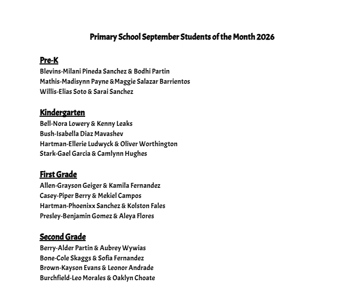 student of the month list