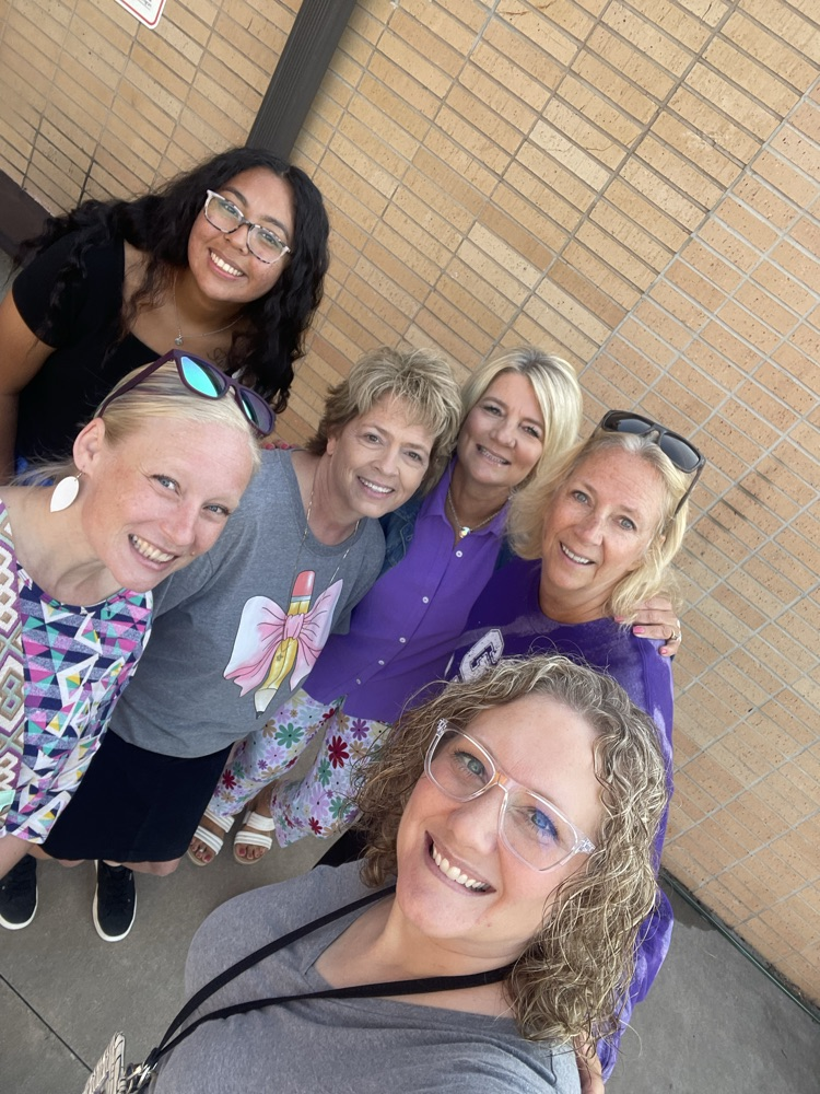 A big thank you to Mrs. Hofer, Ms. Ventura, Mrs. Rahe, Mrs. Burkholder, Mrs. Case, and Mrs. Ensley for bringing the fun to our morning at MES.  Not pictured who also greeted this AM is Ms. Soyez and Mrs. Hall