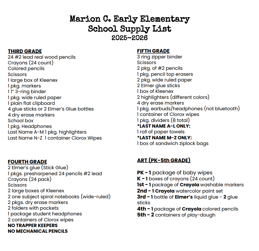 School Supply List