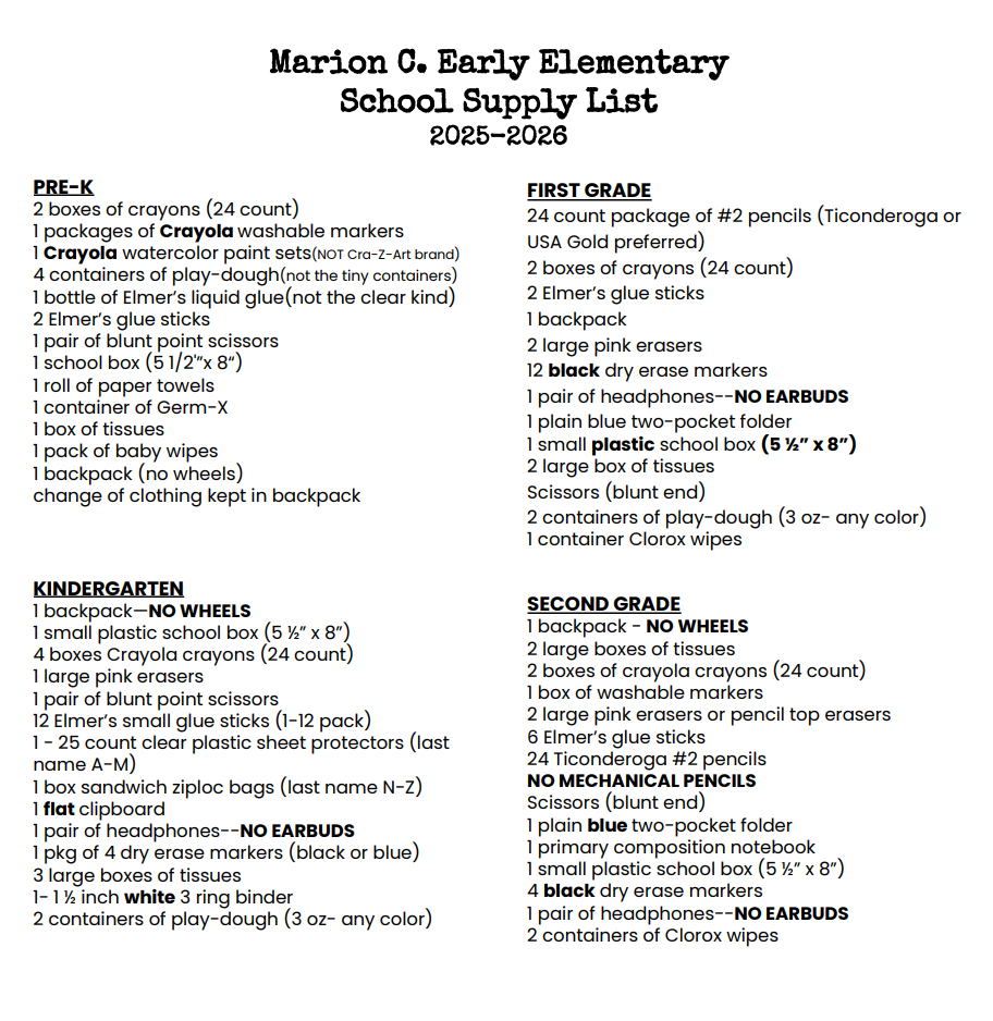 School Supply List