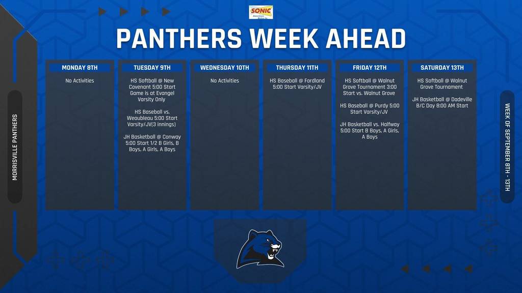 Morrisville Athletic Activities Week of September 8th - 13th