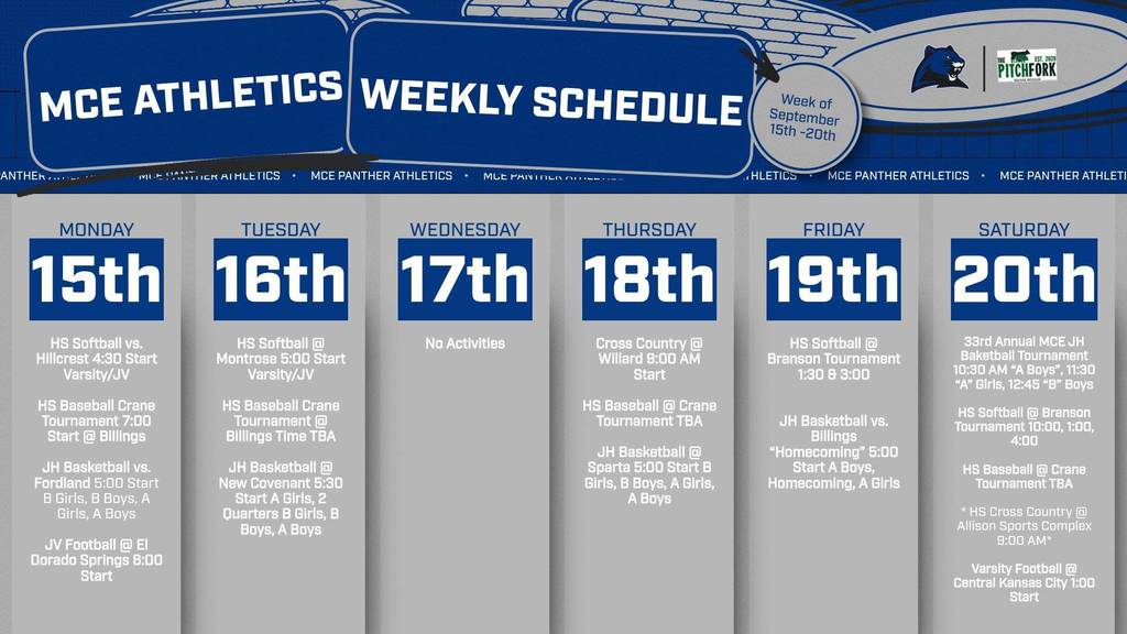 Morrisville Athletic Activities Week of September 15th -20th