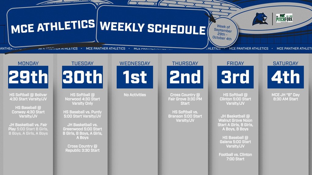 Morrisville Athletic Activities September 29th - October 4th