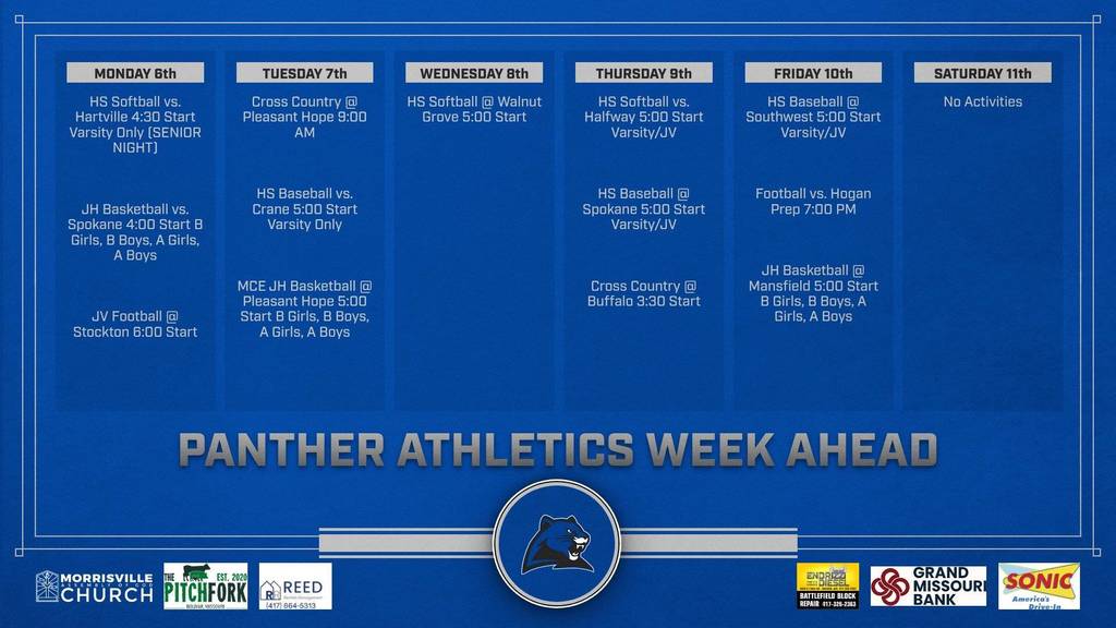 Morrisville Athletic Activities Week of October 6th -11th