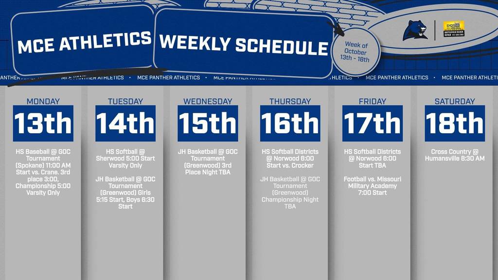 Morrisville Athletic Activities Week of October 13th - 18th