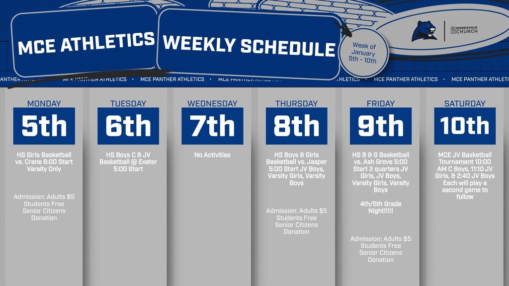 MCE Athletic Activities Week of Jan. 5th - 10th