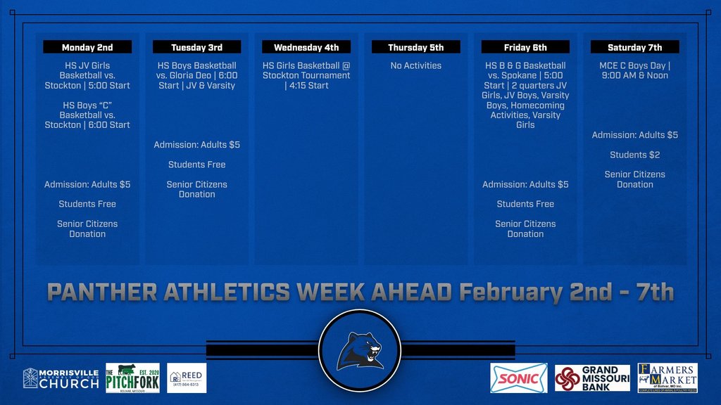 Morrisville Athletic Activities Week of  February 2nd - 7th