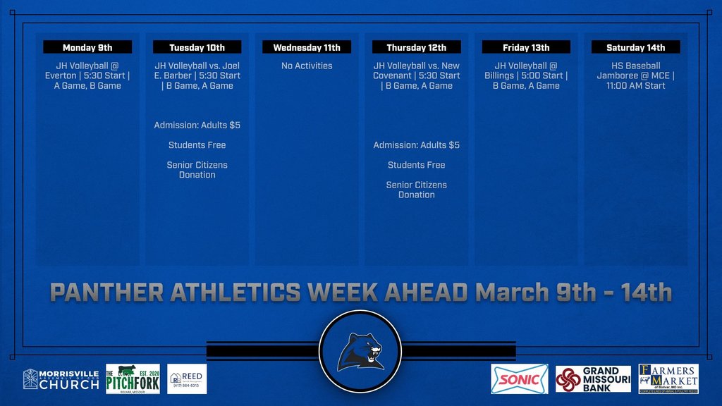 Morrisville Athletic Activities Week of March 9th - 14th