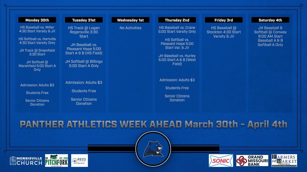 Morrisville Athletic Activities Week of March 30th - April 4th