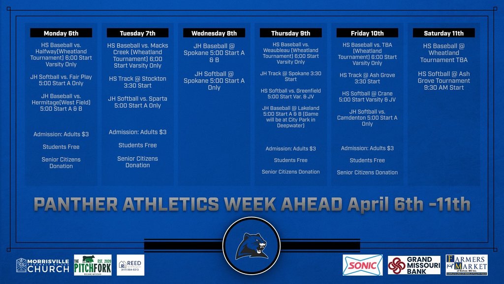 Morrisville Athletic Activities Week of April 6th -11th