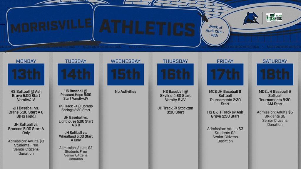 Morrisville Athletic Activities Week of April 13th - 18th