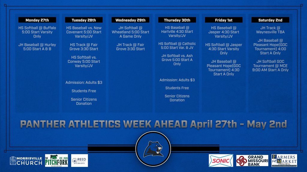 MCE Athletic Activities Week of April 27th - May 2nd