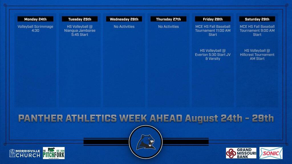 Morrisville Athletic Activities Week of Aug. 24th -29th