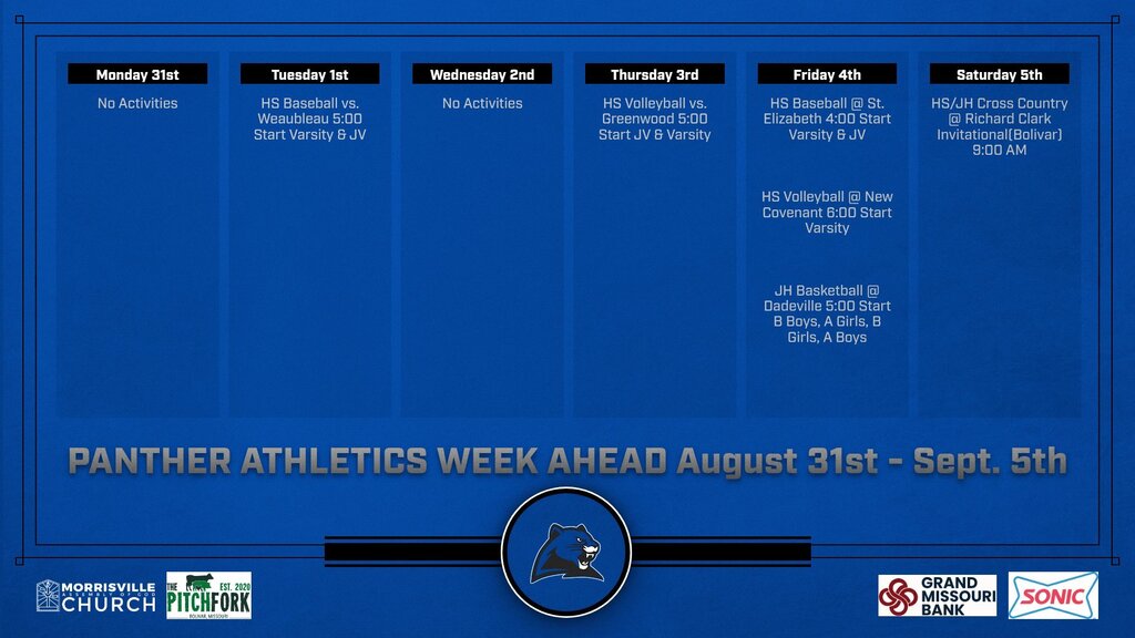 Morrisville Athletic Activities Week of Aug. 31st - Sept. 5th
