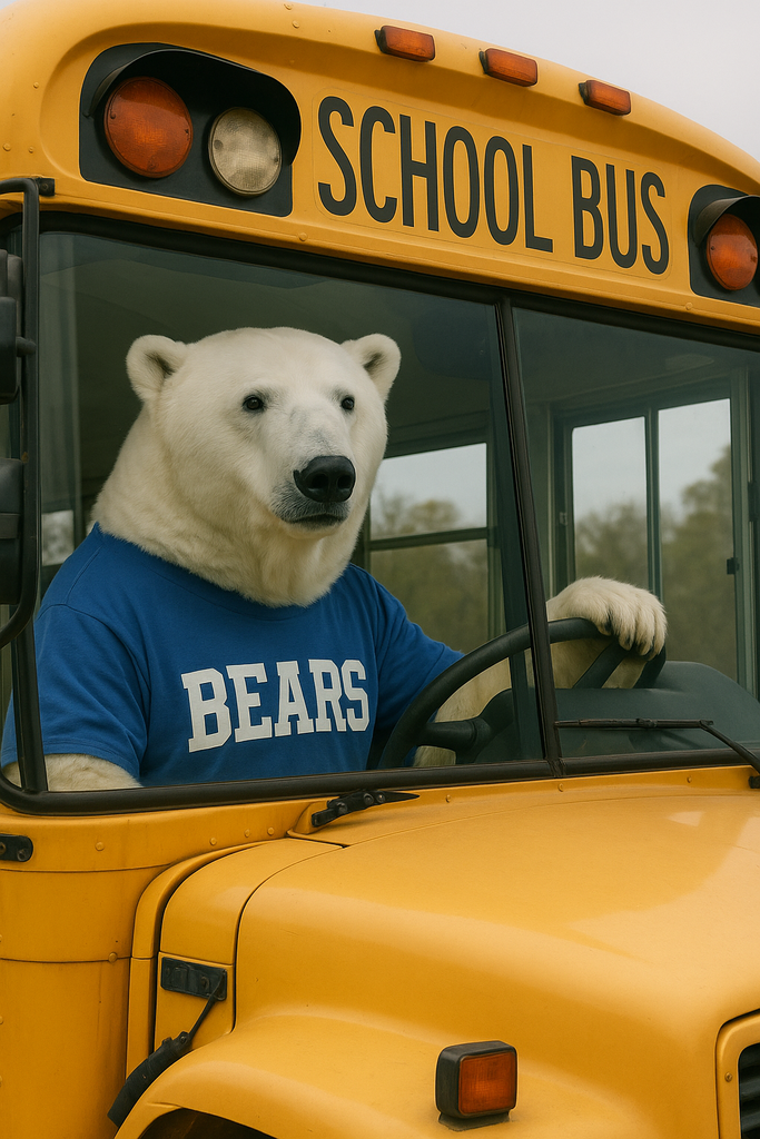 polar bear driving a bus