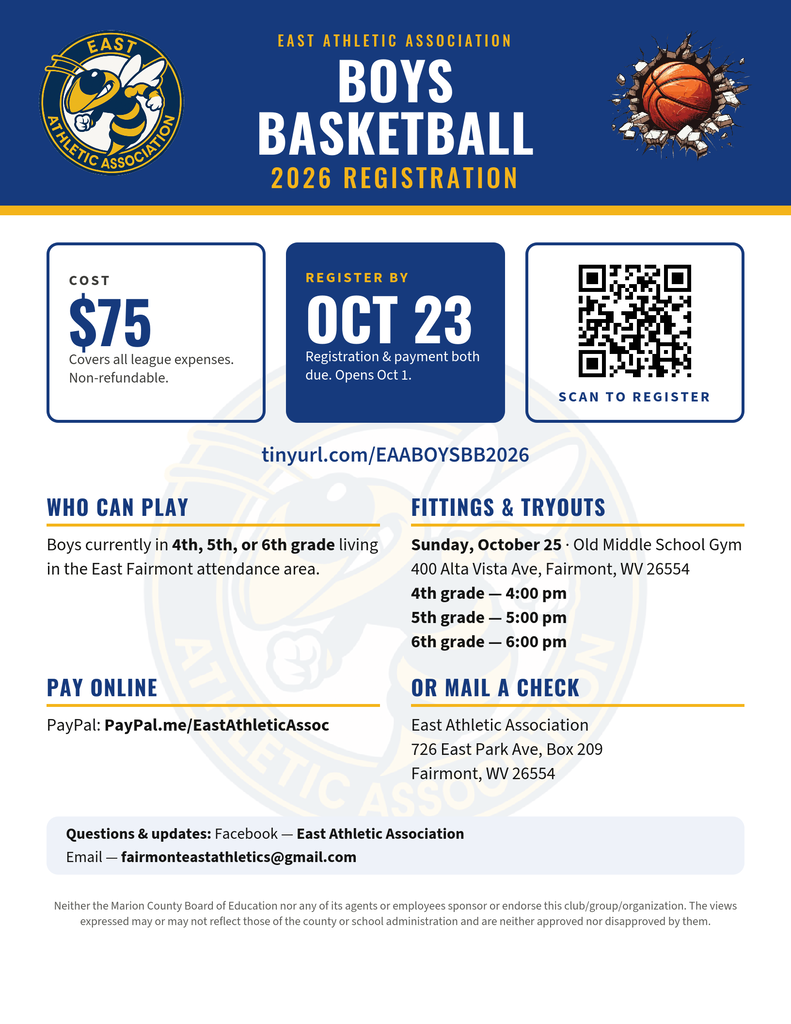 East Athletics Basketball Sign Ups - Boys Grades 4th - 6th