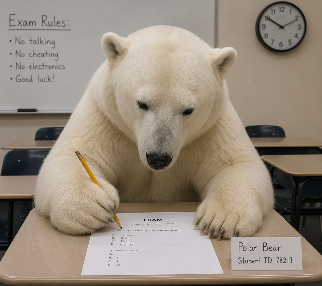polar bear taking an exam