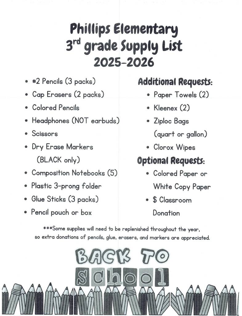 3rd Grade Supply List