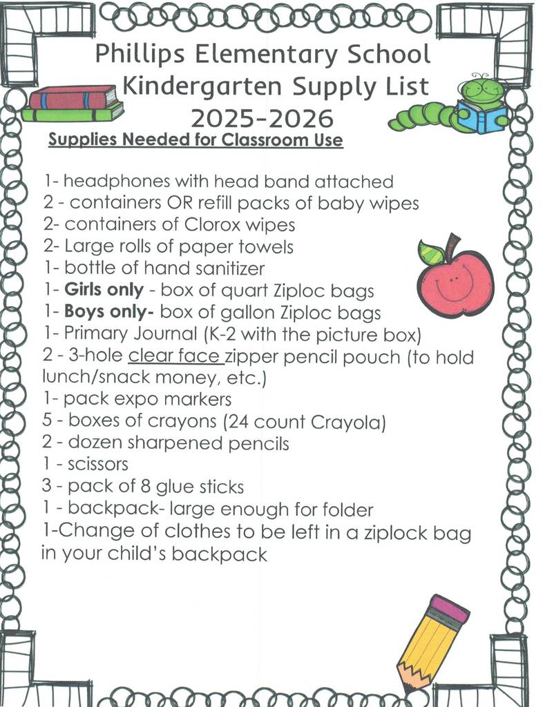 Kindergarten Supply List