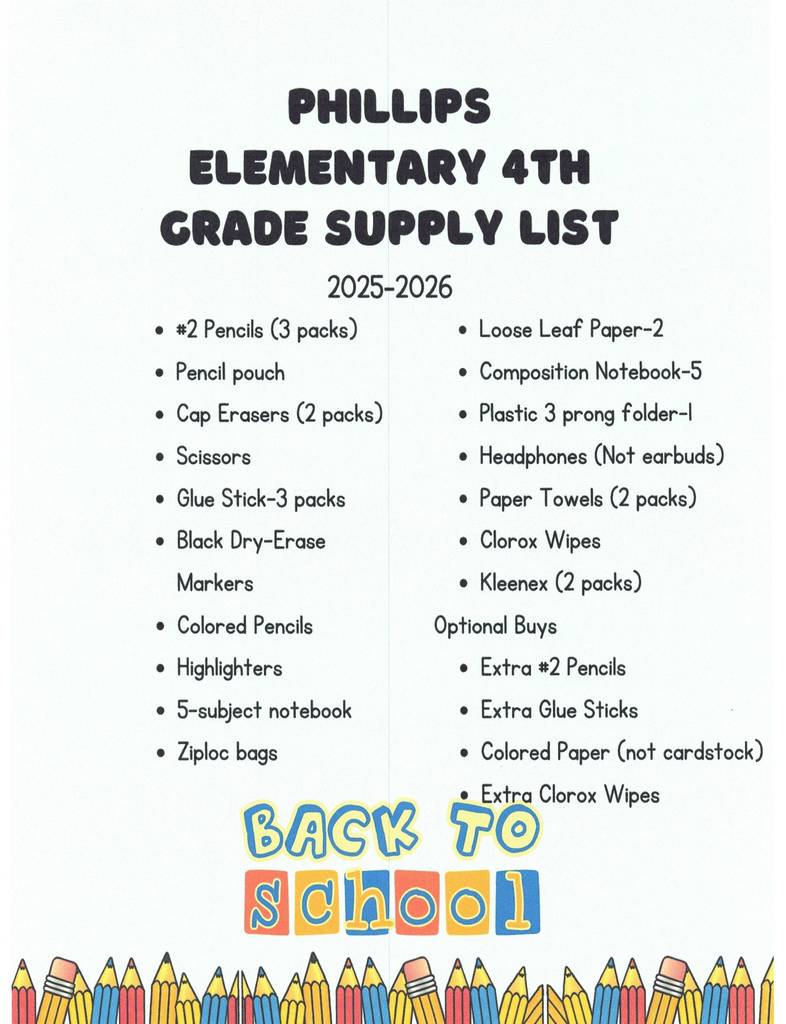 4th Grade Supply List