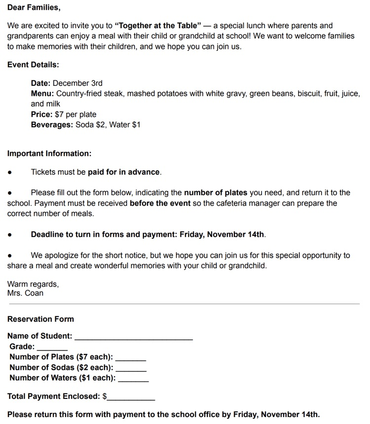 together at the table