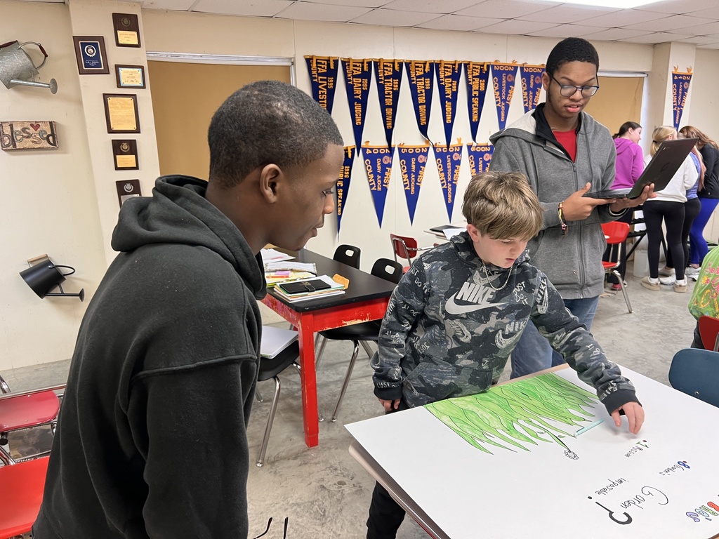 Students preparing presentation visuals