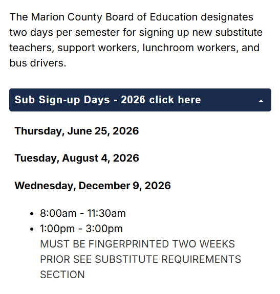 Substitute Sign Ups