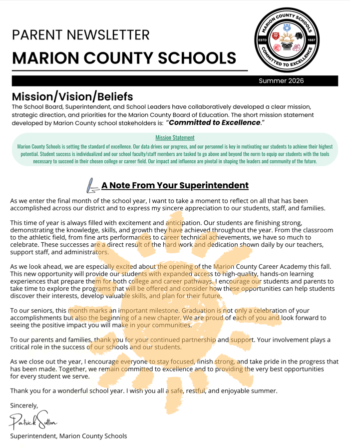 Summer 2026 Parent Newsletter 
