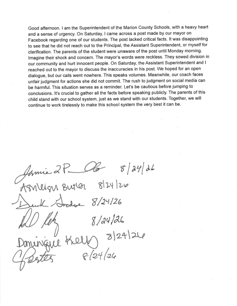 statement from the Superintendent 
