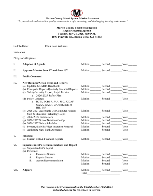 Regular Meeting Agenda 7-21-26
