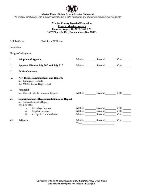 Regular Meeting Agenda 8/18/26