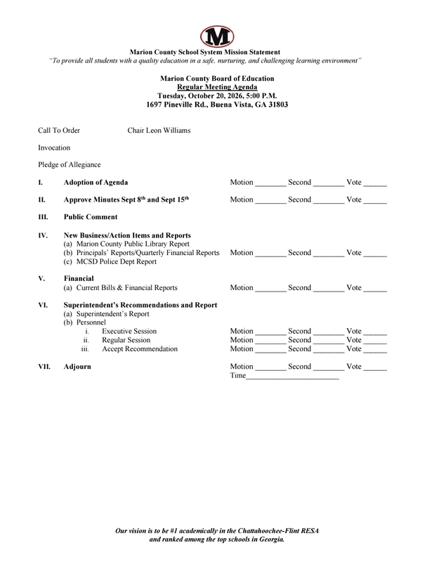 Regular Meeting Agenda