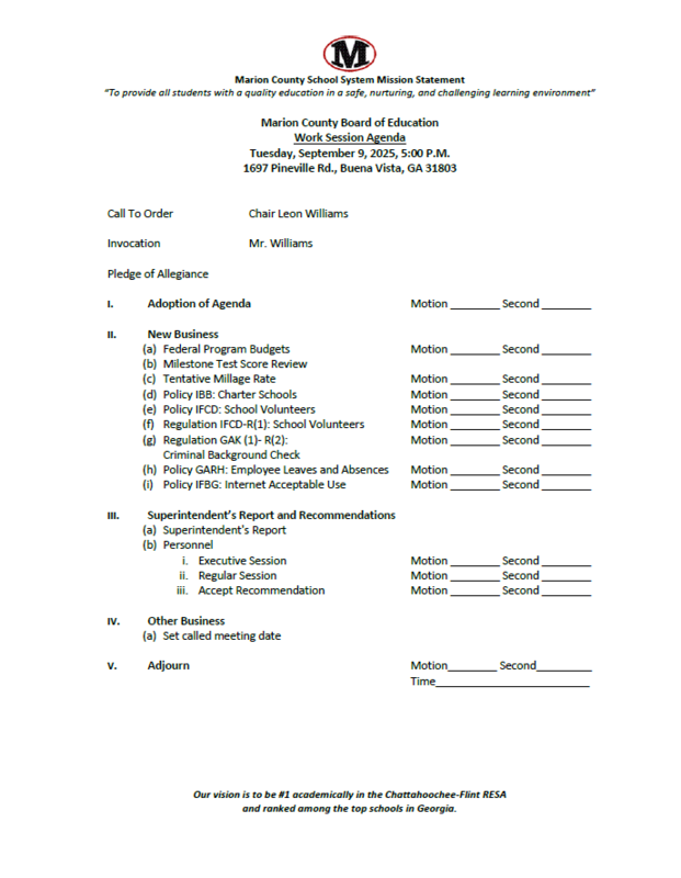 Work Session Agenda  9-9-25