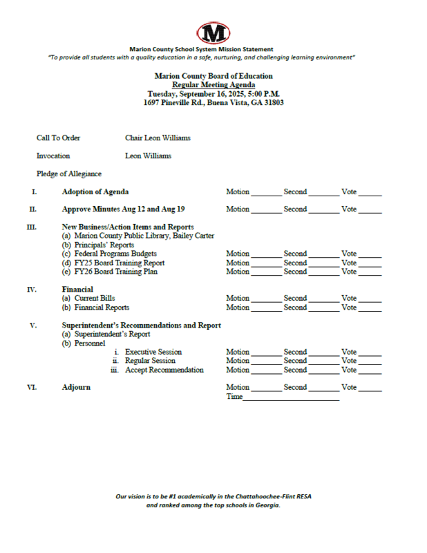 Regular Meeting Agenda