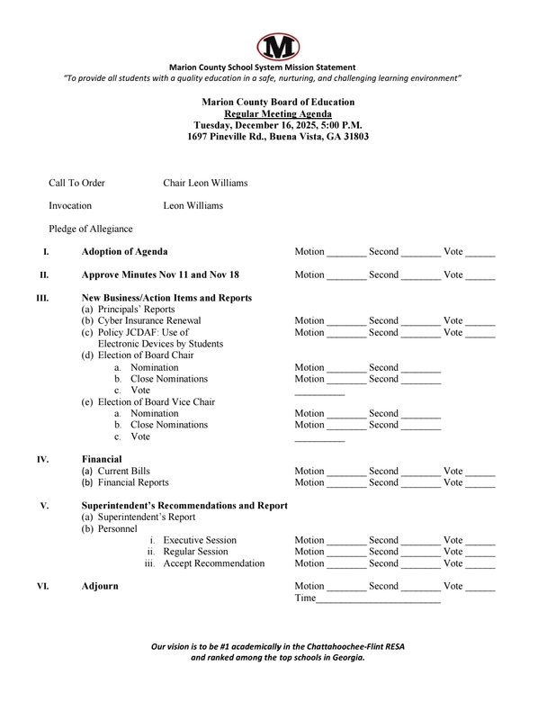 Board Meeting Agenda 