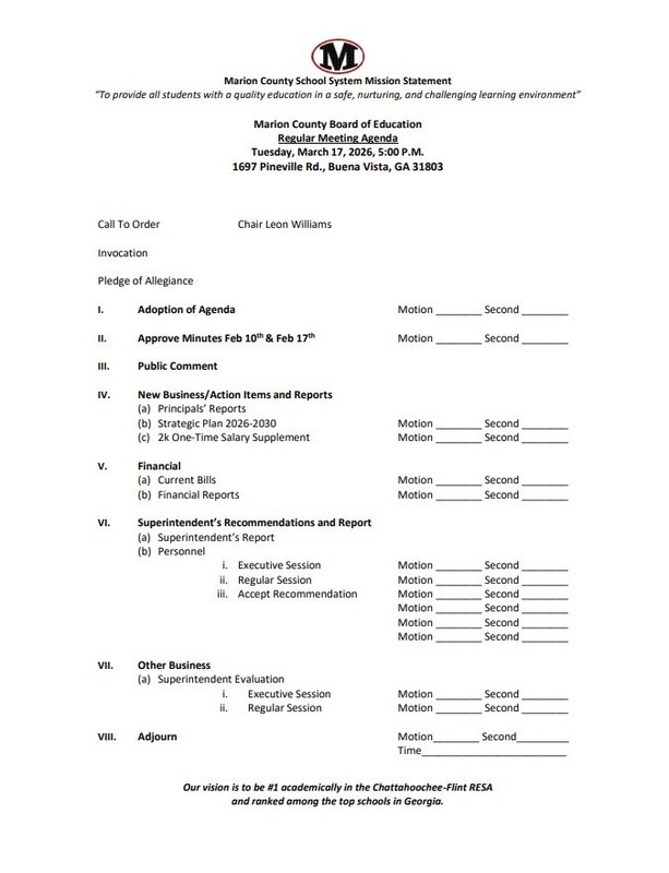 regular meeting agenda 3-17-26