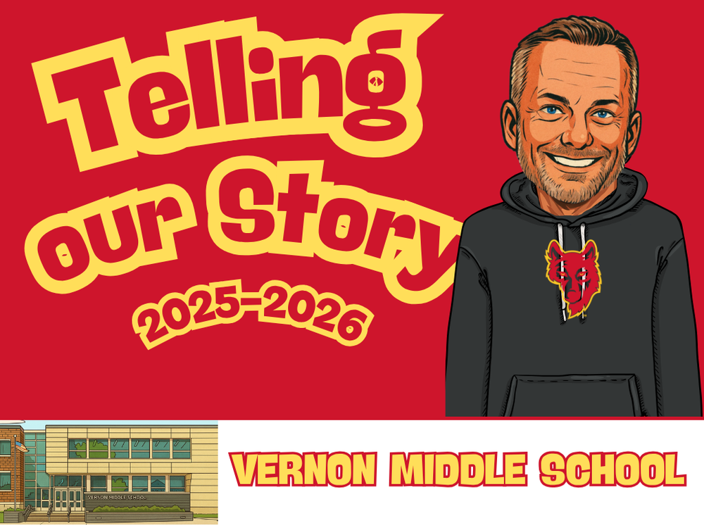 Kevin Hahn's Emoji with the text, "Telling our Story" - Vernon Middle School